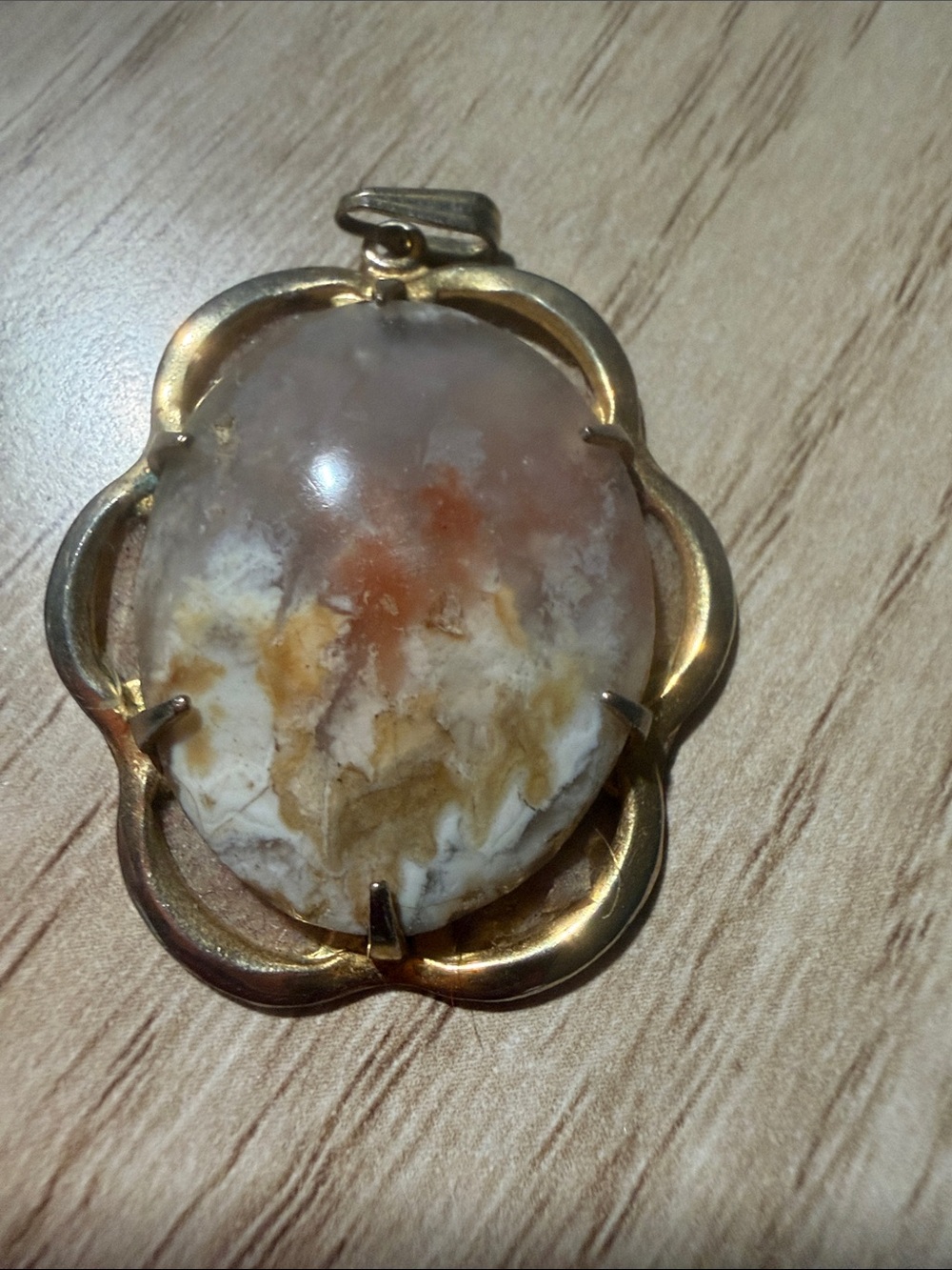 Gold-Tone Brown & Cream Agate Pendant Necklace - Picture 2 of 7